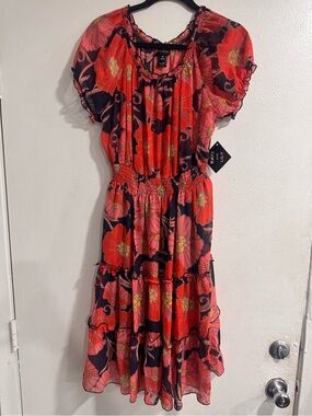 Kate and Lily Red Floral Tiered Midi Dress NWT Size 10